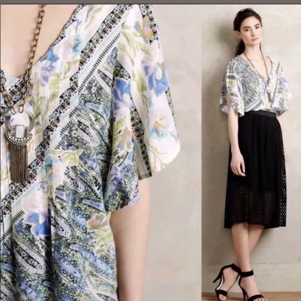 ANTHROPOLOGIE MAEVE FLUTTER SLEEVE FLORAL BLOUSE - Picture 1 of 2